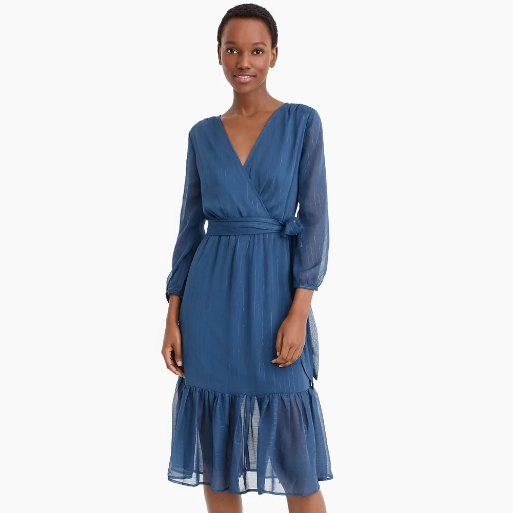 J.Crew Point Sur‎ Faux-Wrap Dress in Lurex® Chiffon